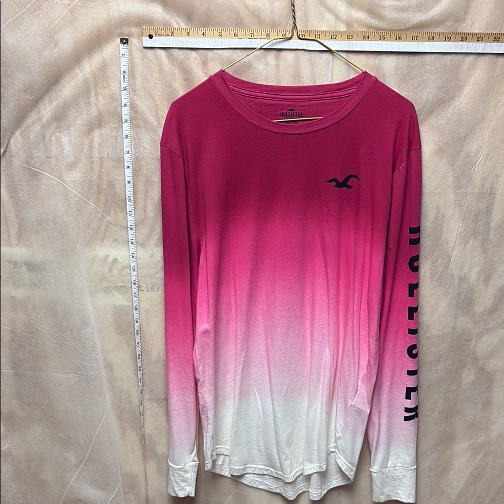Hollister Fuchsia and White Gradient Long Sleeve Tee